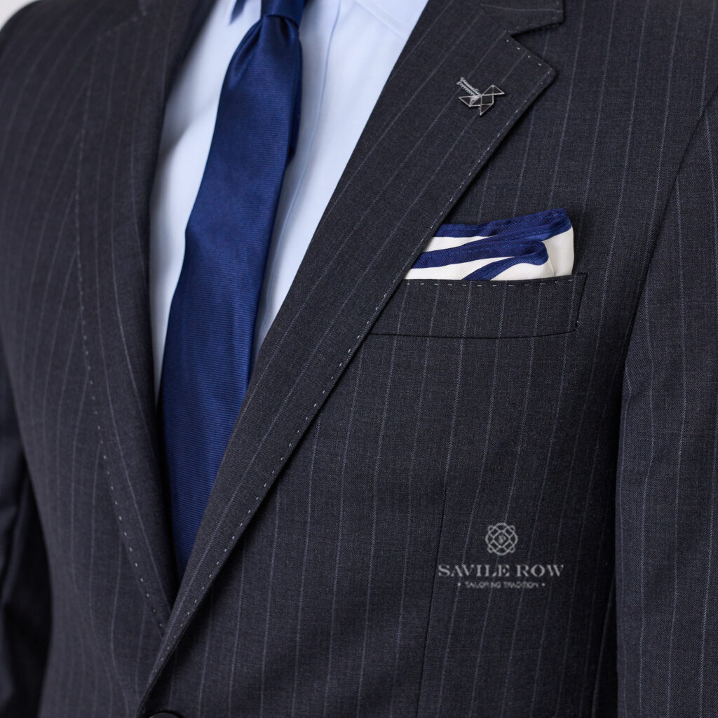 Savile Row Abram Pure Merino Wool Pin Stripe Suit Two Piece Charcoal SW4 - Image 2