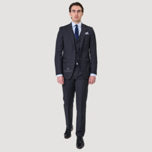 Savile Row Abram Pure Merino Wool Pin Stripe Suit Two Piece  Charcoal SW4