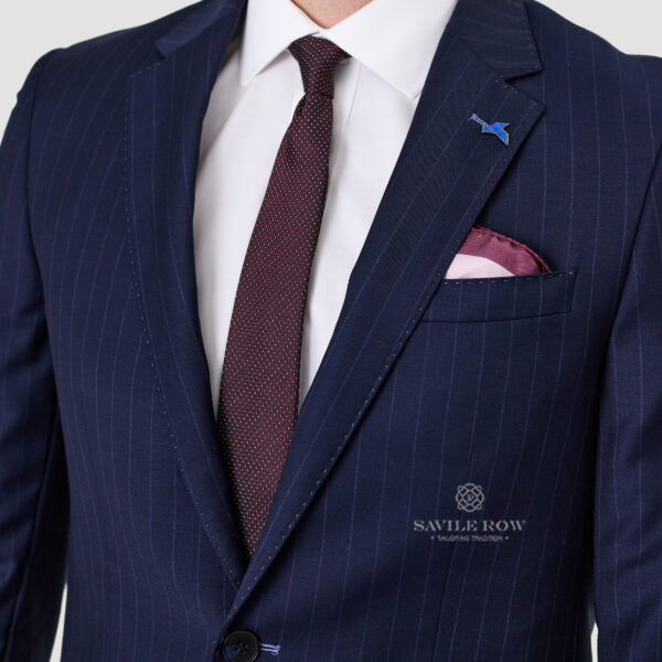 Savile Row Abram Pure Merino Wool Pin Stripe Suit Two Piece Navy SW7 - Image 3