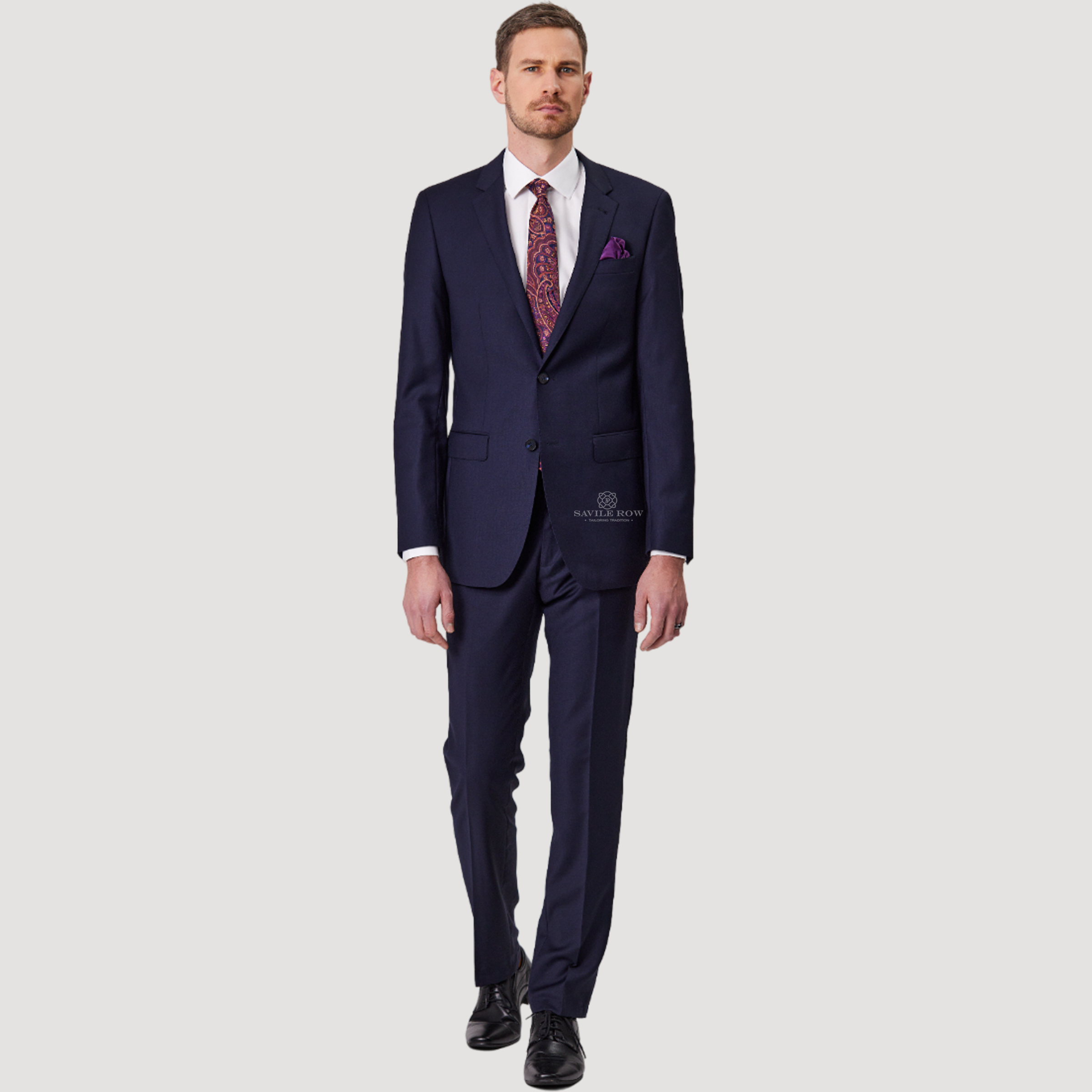 Savile Row Abram Pure Merino Wool Travel Suit Two Piece Navy D7