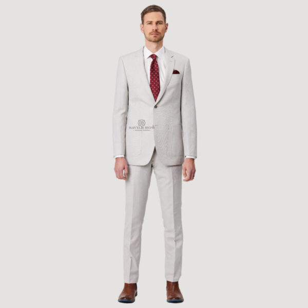 Savile Row Asher SL3 Tailored Fit Linen Wool Blend Suit Salt - Image 2