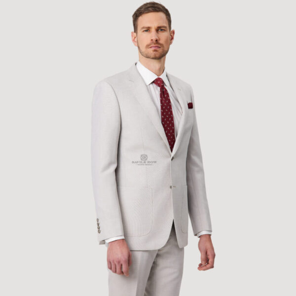 Savile Row Asher SL3 Tailored Fit Linen Wool Blend Suit Salt - Image 4