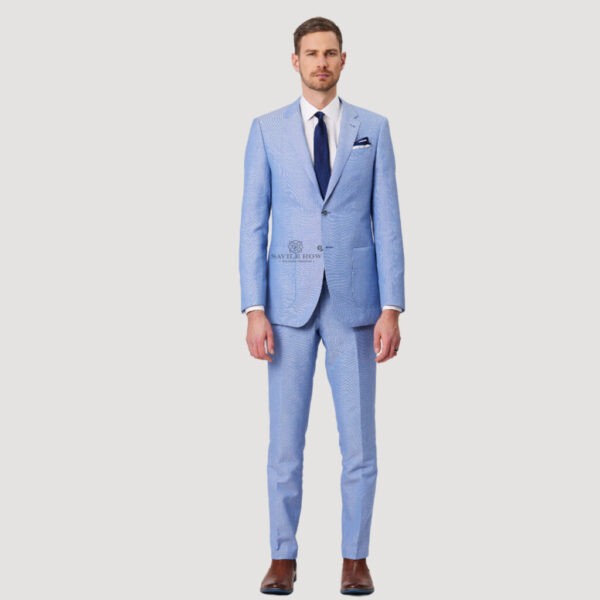 Savile Row Asher SL5 Tailored Fit Linen Wool Blend Suit Sky