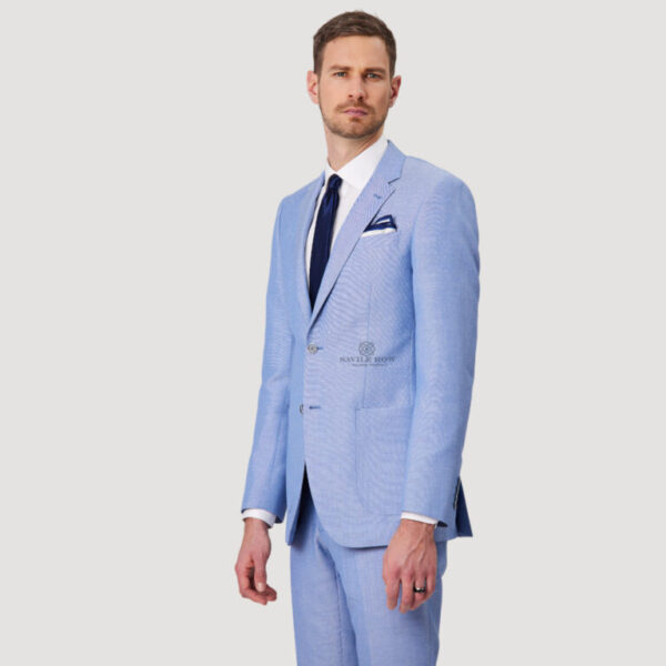 Savile Row Asher SL5 Tailored Fit Linen Wool Blend Suit Sky - Image 2