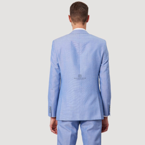 Savile Row Asher SL5 Tailored Fit Linen Wool Blend Suit Sky - Image 3