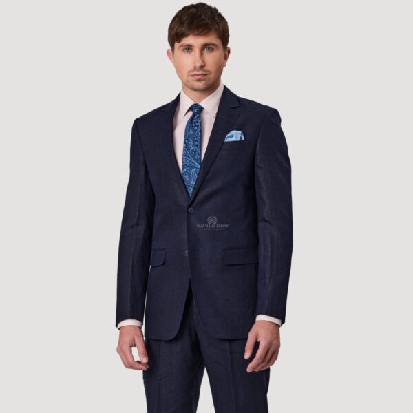 Savile Row Abram Pure Linen Navy SL7 2 Piece Suit - Image 2