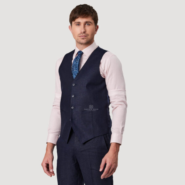 Savile Row Abram Pure Linen Navy SL7 2 Piece Suit - Image 3